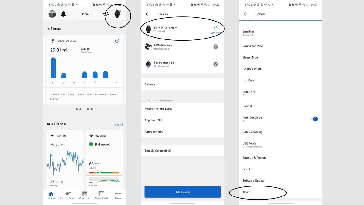 How to check Garmin software version