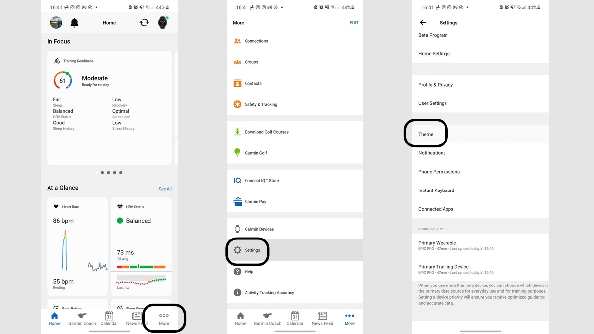 garmin connect how to change theme instructions